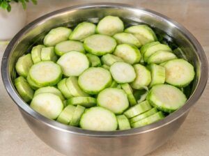 Adding chopped ridge gourd to the pot for Easy Ridge Gourd and Split Chickpeas Curry